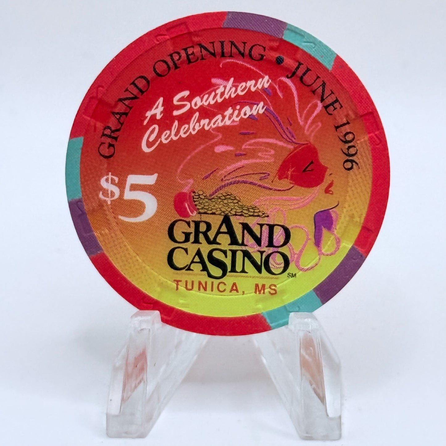 Grand Casino Tunica Mississippi 1996 'Grand Opening' LE $5 Casino Chip