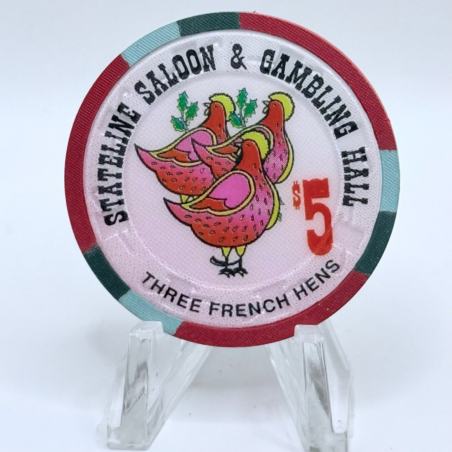 Stateline Saloon Amargosa Valley Nevada 1996 '12 Days of Christmas' Series 1 LE $5 Casino Chip - Lot of 12 chips #336