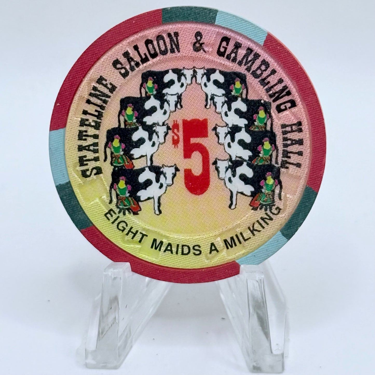 Stateline Saloon Amargosa Valley Nevada 1996 '12 Days of Christmas' Series 1 LE $5 Casino Chip - Lot of 12 chips #336