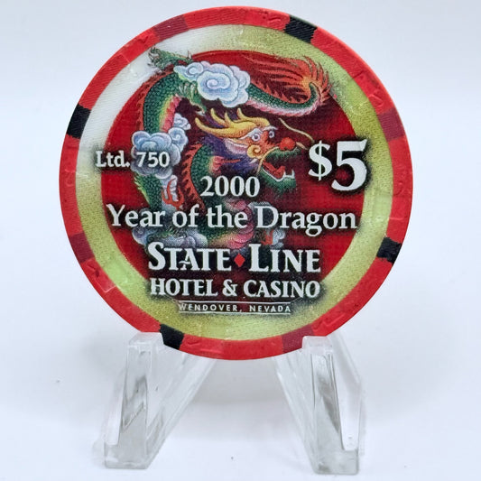 State Line Casino Wendover Nevada 2000 'Year Of The Dragon' LE $5 Casino Chip V5660