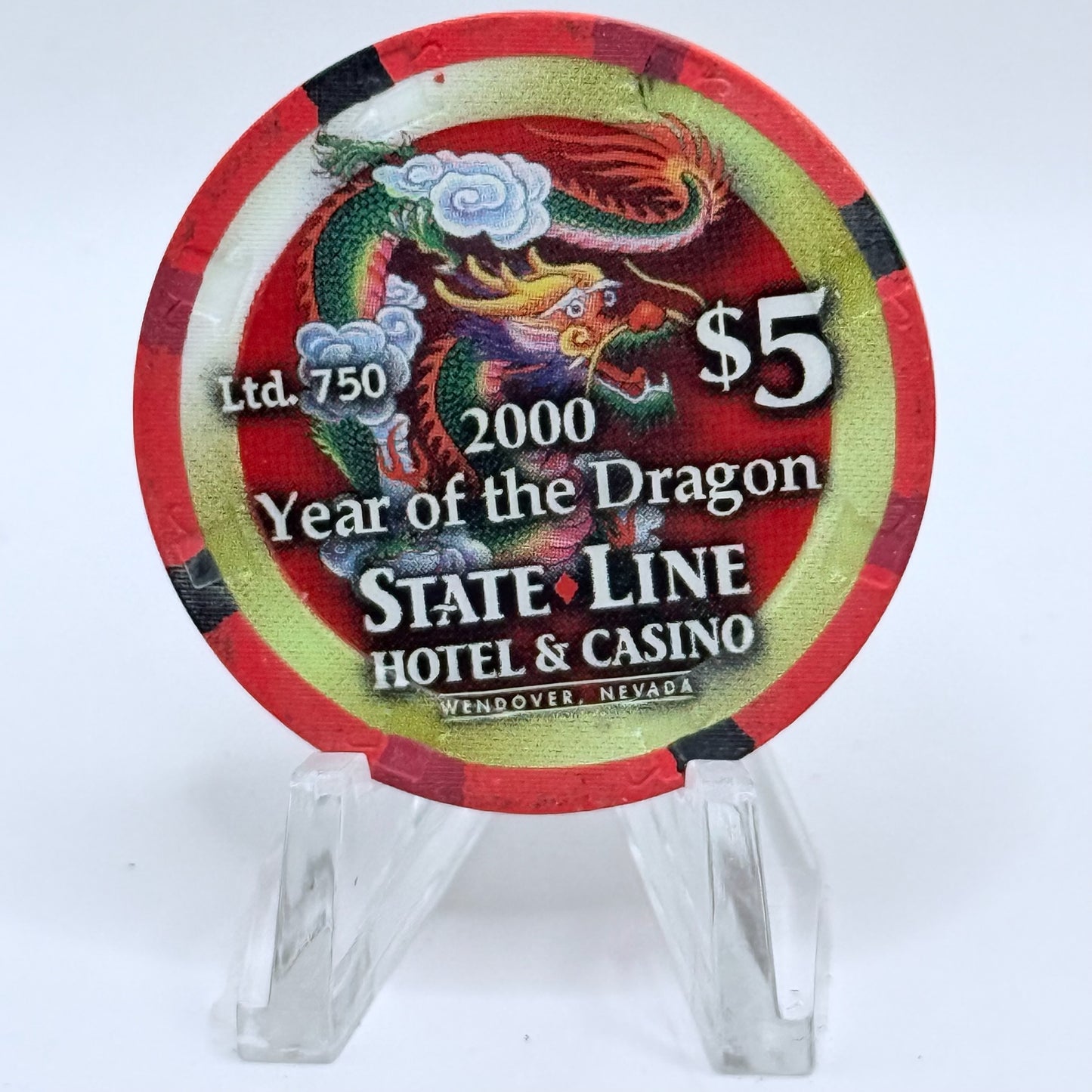 State Line Casino Wendover Nevada 2000 'Year Of The Dragon' LE $5 Casino Chip V5660