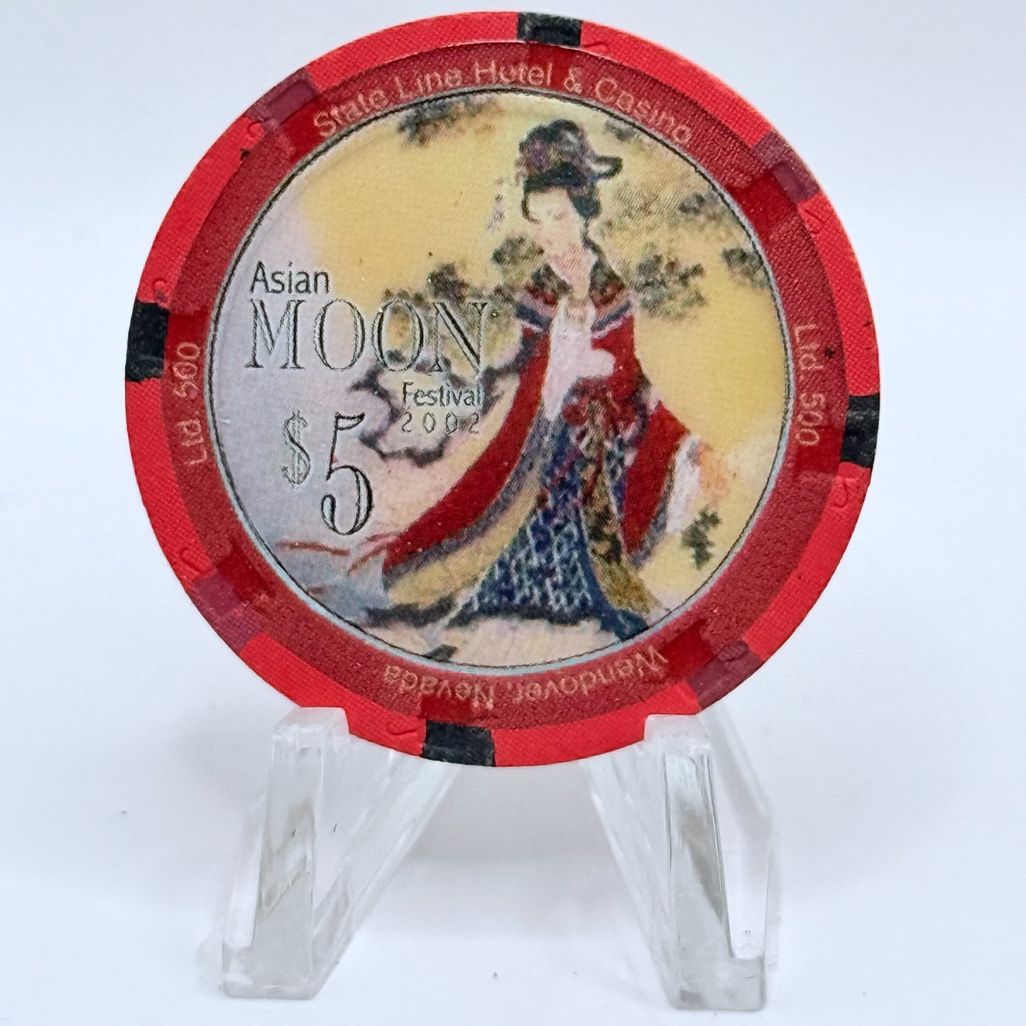 State Line Casino Wendover Nevada 2002 'Asian Moon' LE $5 Casino Chip E2647