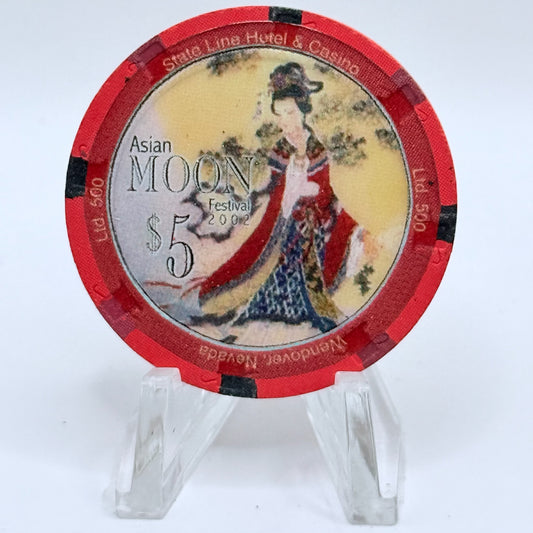 State Line Casino Wendover Nevada 2002 'Asian Moon' LE $5 Casino Chip E2647