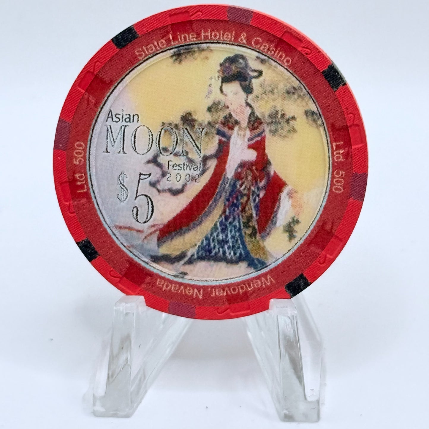 State Line Casino Wendover Nevada 2002 'Asian Moon' LE $5 Casino Chip E2647