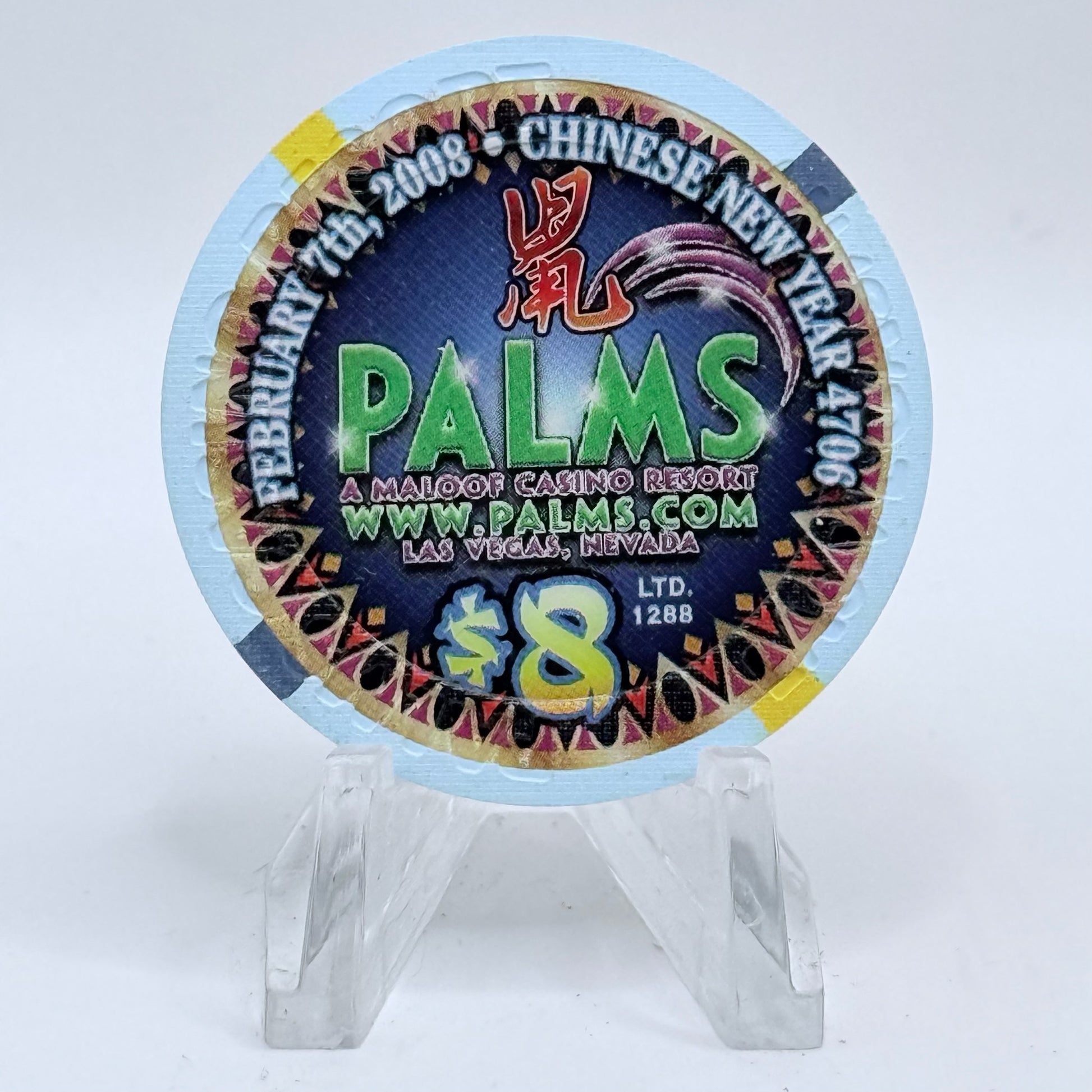 Palms Casino Resort Las Vegas Nevada 2008 'Year Of The Rat' LE $8 Casino Chip E6597