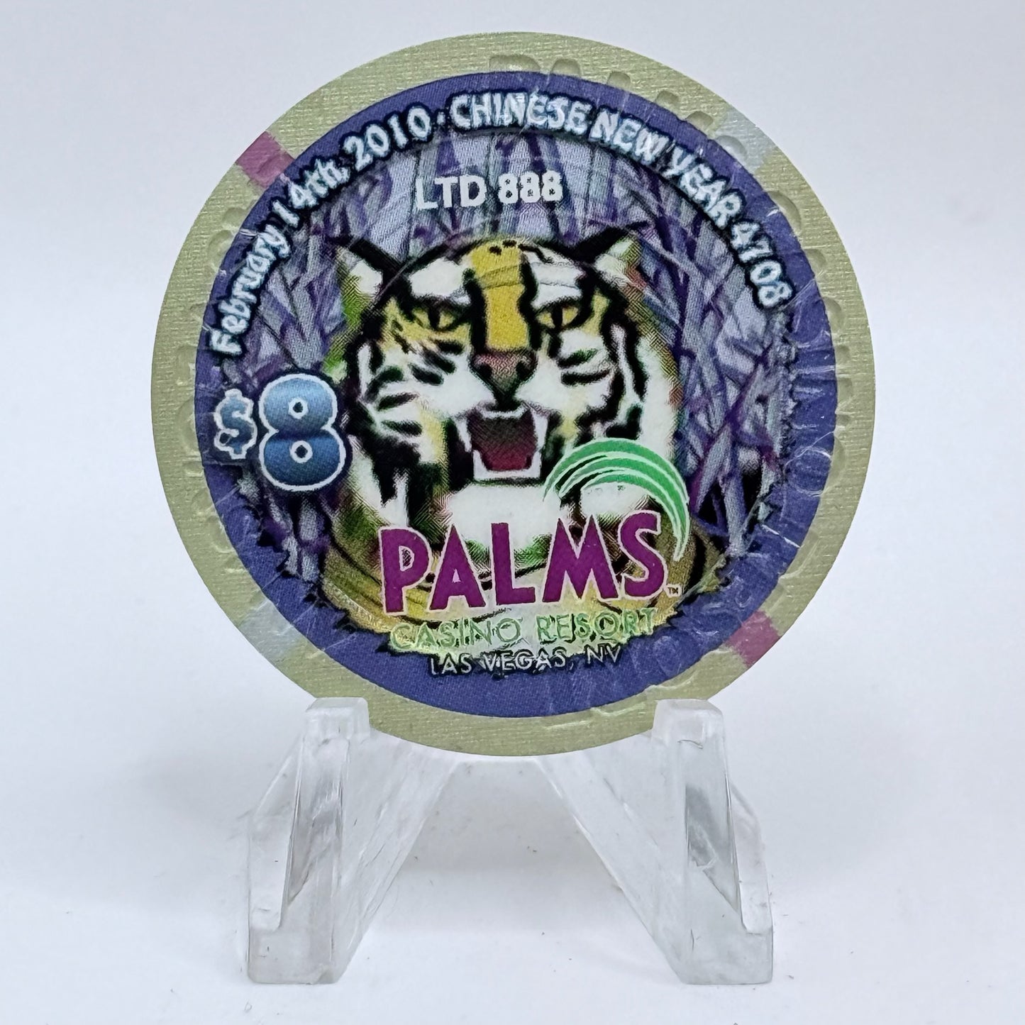 Palms Casino Resort Las Vegas Nevada 2010 'Year Of The Tiger' LE $8 Casino Chip E9551