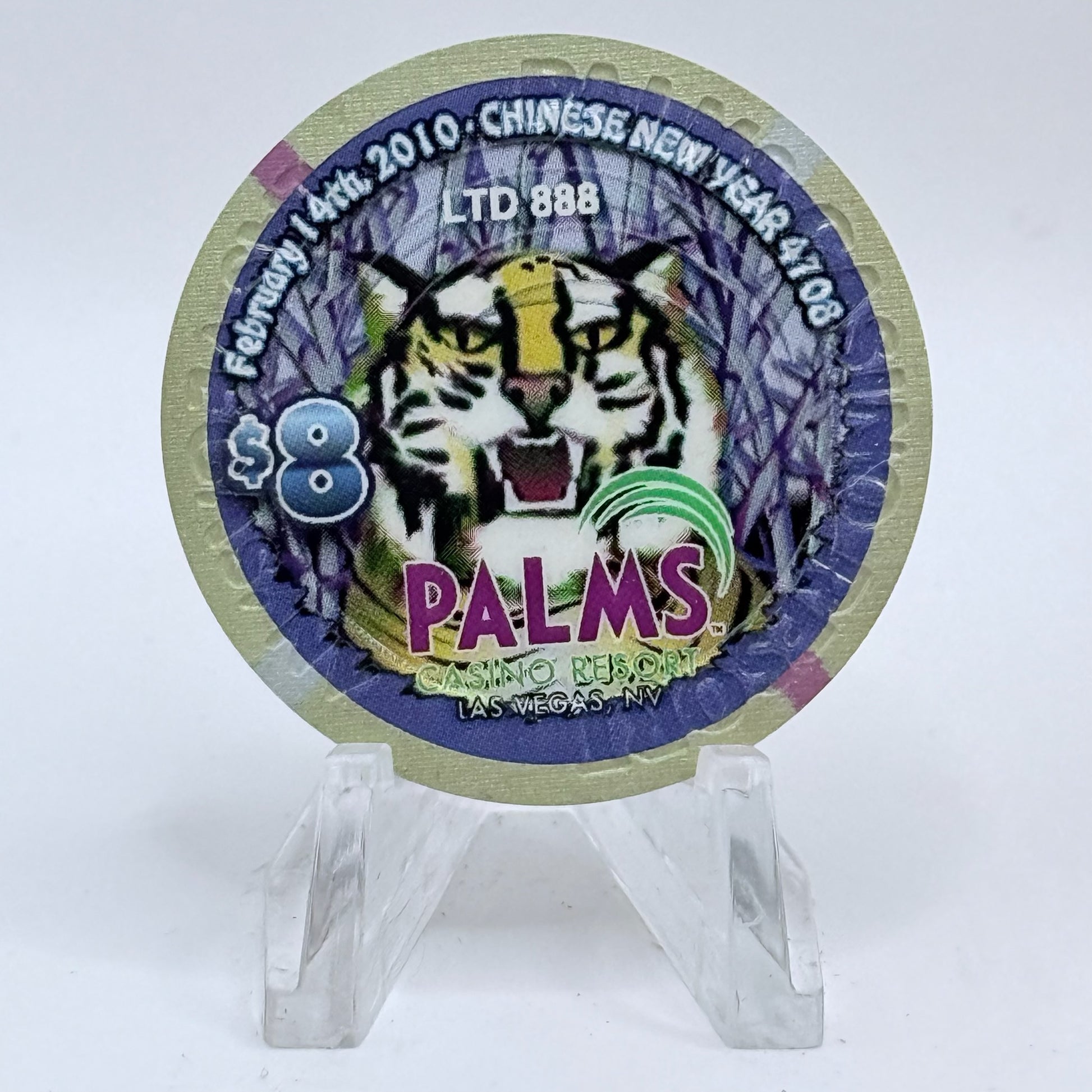 Palms Casino Resort Las Vegas Nevada 2010 'Year Of The Tiger' LE $8 Casino Chip E9551