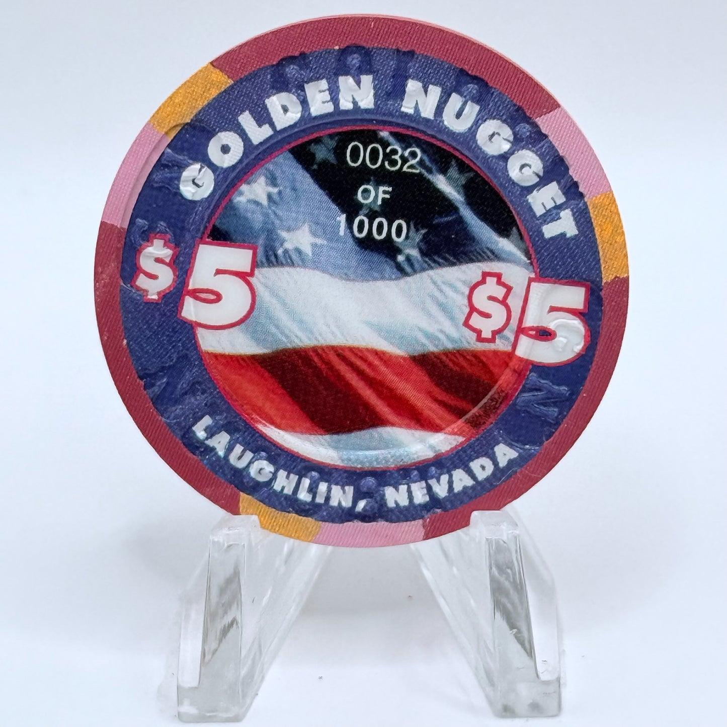 Golden Nugget Laughlin Nevada 2003 'Rockets Over The River - 4th of July' LE $5 Casino Chip E4508