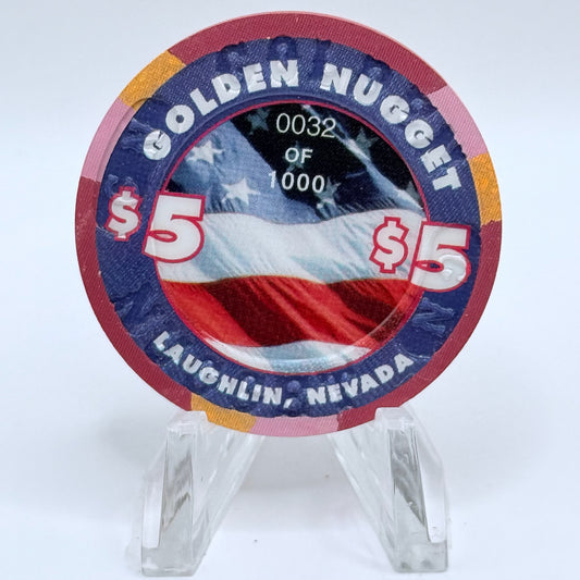 Golden Nugget Laughlin Nevada 2003 'Rockets Over The River - 4th of July' LE $5 Casino Chip E4508