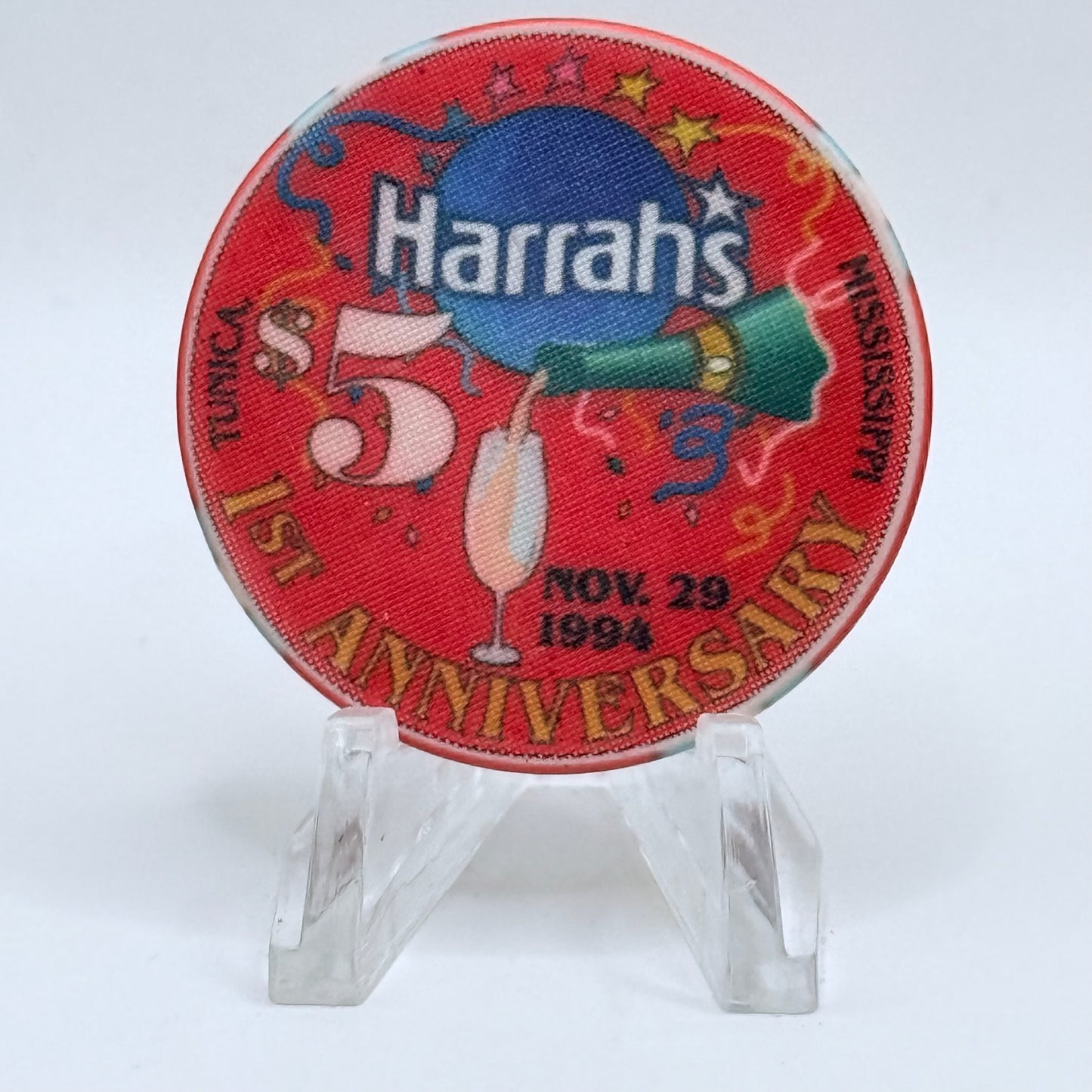 Harrah's (1993-1997) Tunica Mississippi 1994 '1st Anniversary' LE $5 Casino Chip