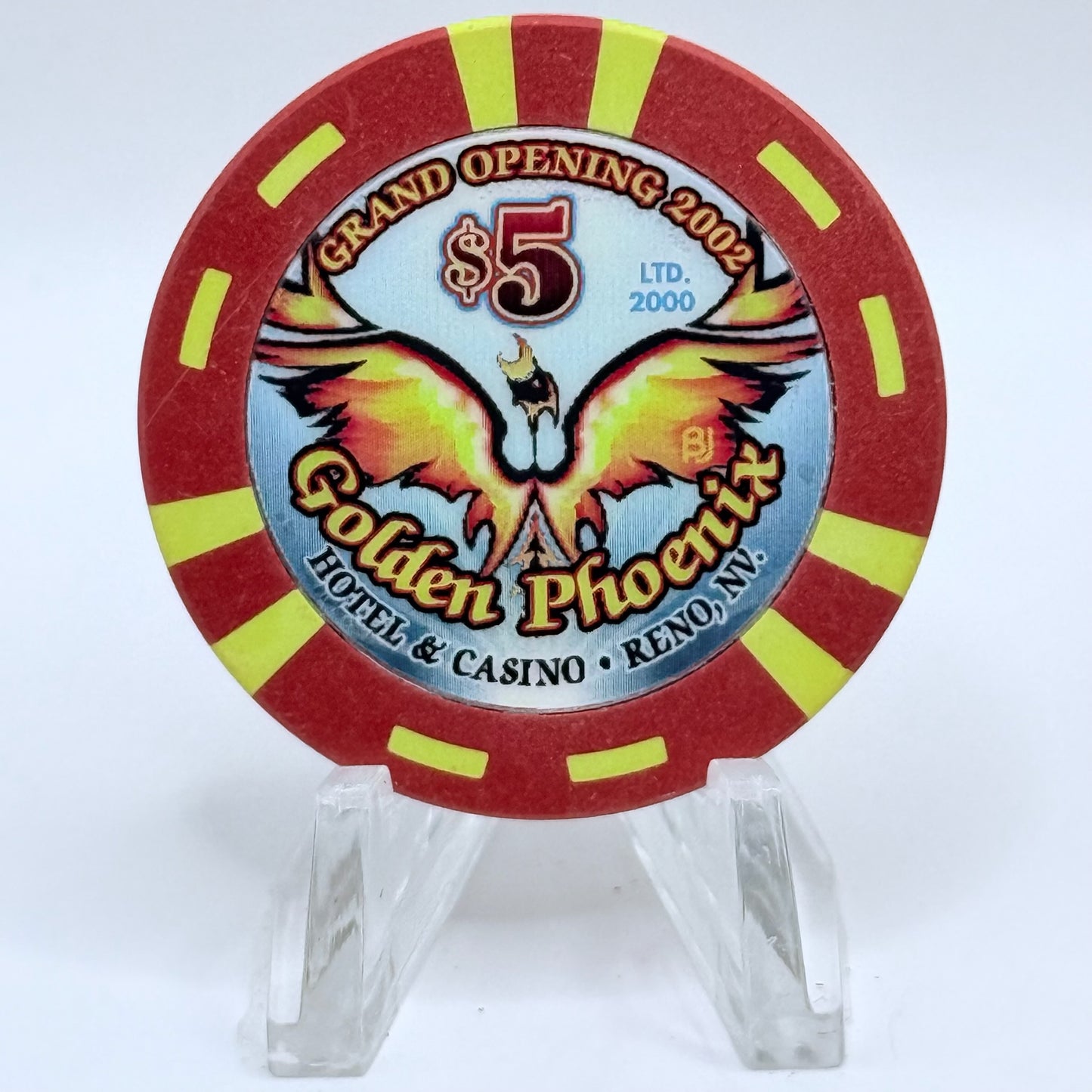 Golden Phoenix Reno Nevada 2002 'Grand Opening' LE $5 Casino Chip E0688