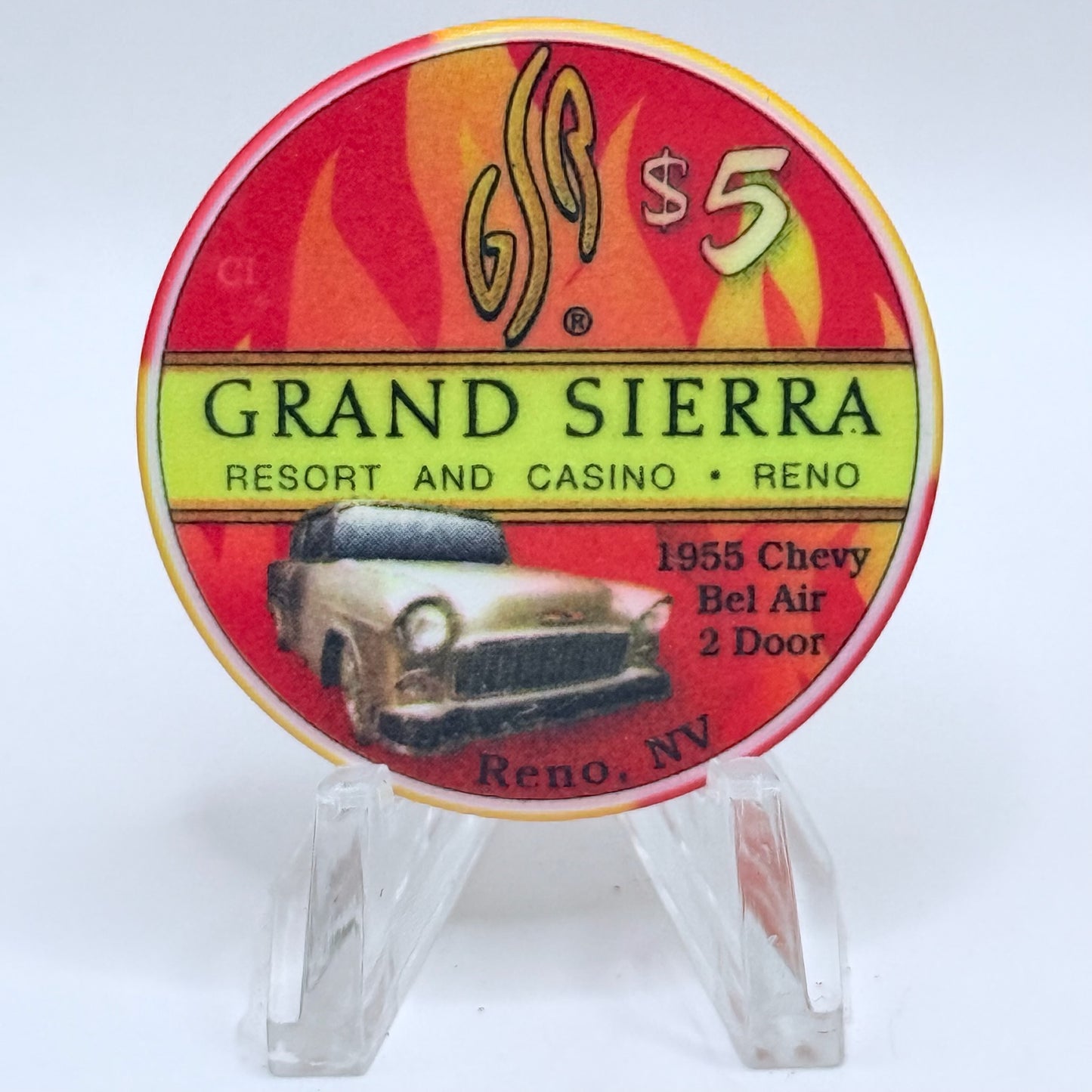 Grand Sierra Resort Reno Nevada 2008 '1955 Chevy Bel Air - Hot August Nights' LE $5 Casino Chip E8555
