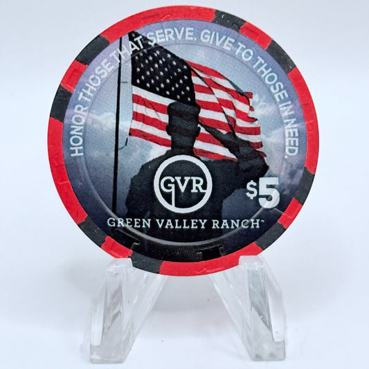 Green Valley Ranch Henderson Nevada 2015 'Honor Those That Serve. Give To Those In Need.' LE $5 Casino Chip D1933