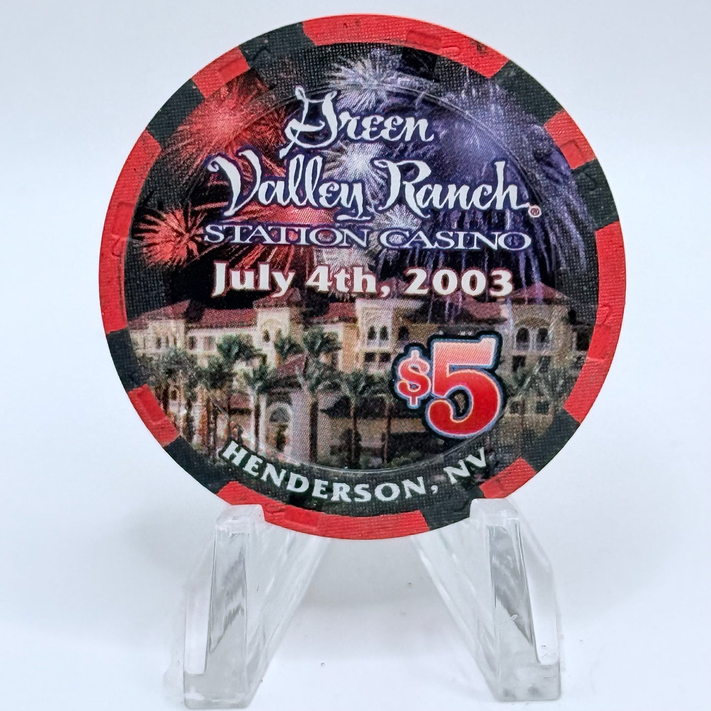 Green Valley Ranch Henderson Nevada 2003 'Fourth of July' LE $5 Casino Chip E0714