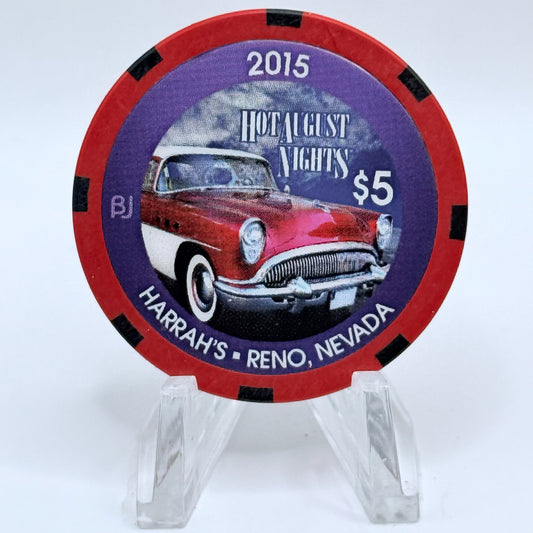 Harrah's Reno Nevada 2015 'Hot August Nights, Red Chevy' LE $5 Casino Chip D2090