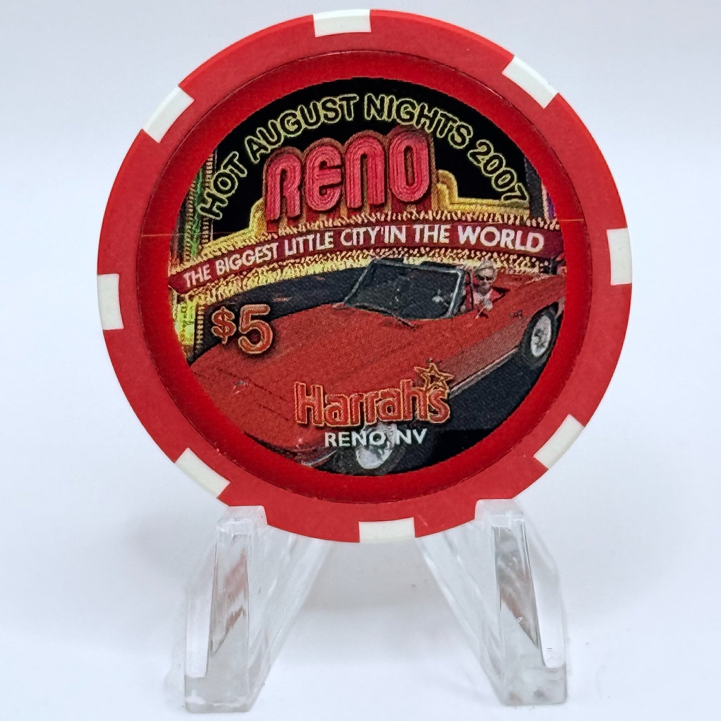 Harrah's Reno Nevada 2007 'Hot August Nights' LE $5 Casino Chip E6458