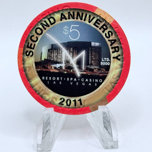 M Resort Spa Casino Las Vegas Nevada 2011 'Second Anniversary' LE $5 Casino Chip D0249