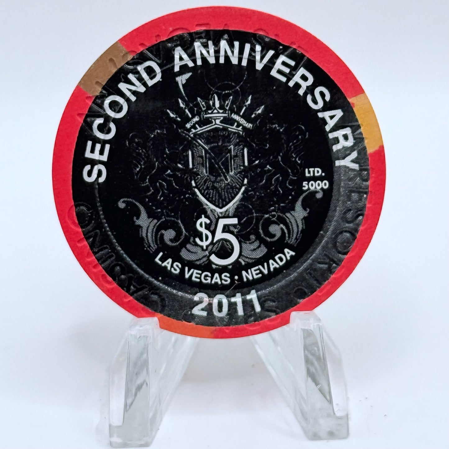 M Resort Spa Casino Las Vegas Nevada 2011 'Second Anniversary' LE $5 Casino Chip D0249