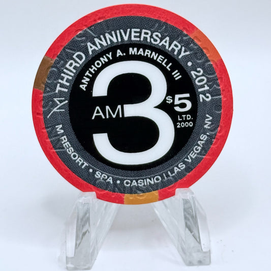 M Resort Spa Casino Las Vegas Nevada 2012 '3rd Anniversary, Anthony A. Marnett III' LE $5 Casino Chip D1129