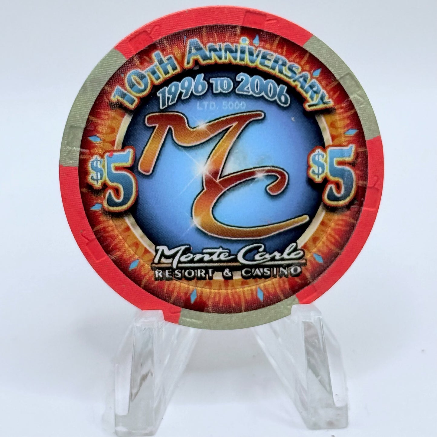 Monte Carlo Resort & Casino Las Vegas Nevada 2006 '10th Anniversary' LE $5 Casino Chip E8172