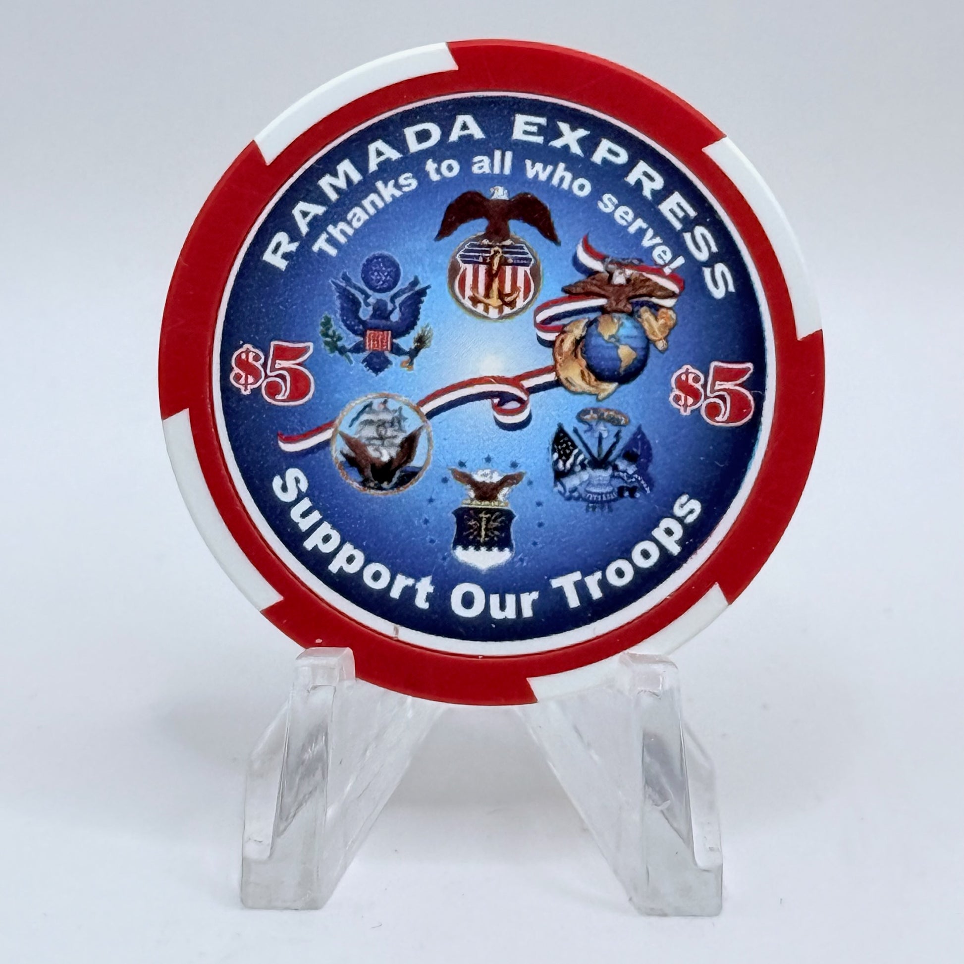 Ramada Express Laughlin Nevada 2001 'Support Out Troops' LE $5 Casino Chip E2203