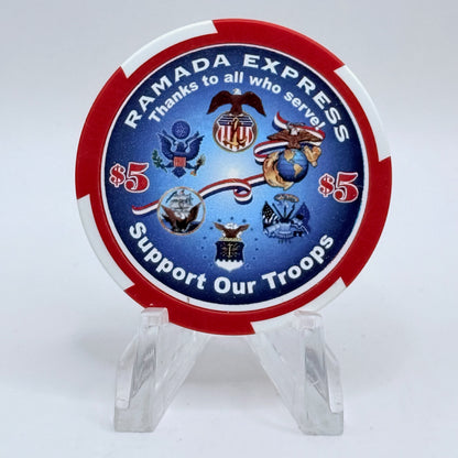 Ramada Express Laughlin Nevada 2001 'Support Out Troops' LE $5 Casino Chip E2203