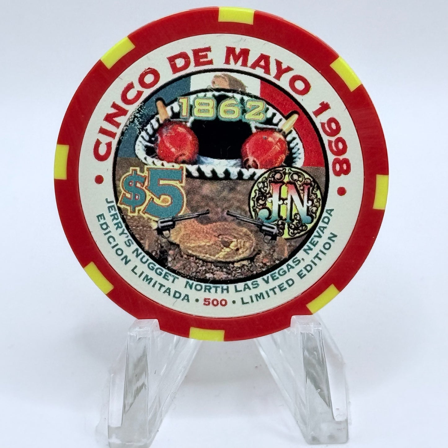 Jerry's Nugget N. Las Vegas Nevada 1998 'Cinco De Mayo' LE $5 Casino Chip V1211