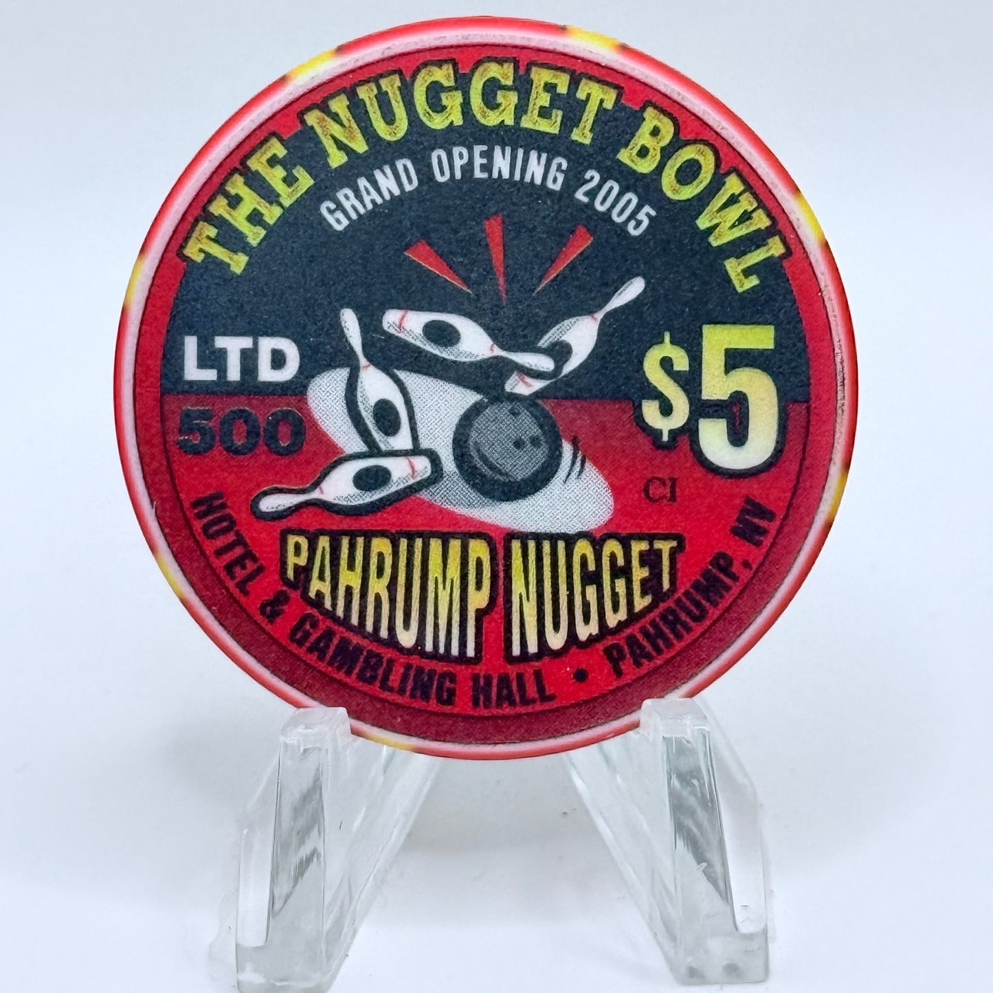 Pahrump Nugget Hotel & Gambling Hall Pahrump Nevada 2005 'The Nugget Bowl, Grand Opening' LE $5 Casino Chip E4357