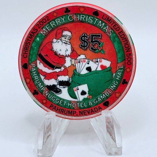 Pahrump Nugget Hotel & Gambling Hall Pahrump Nevada 2002 'Christmas' LE $5 Casino Chip E1674