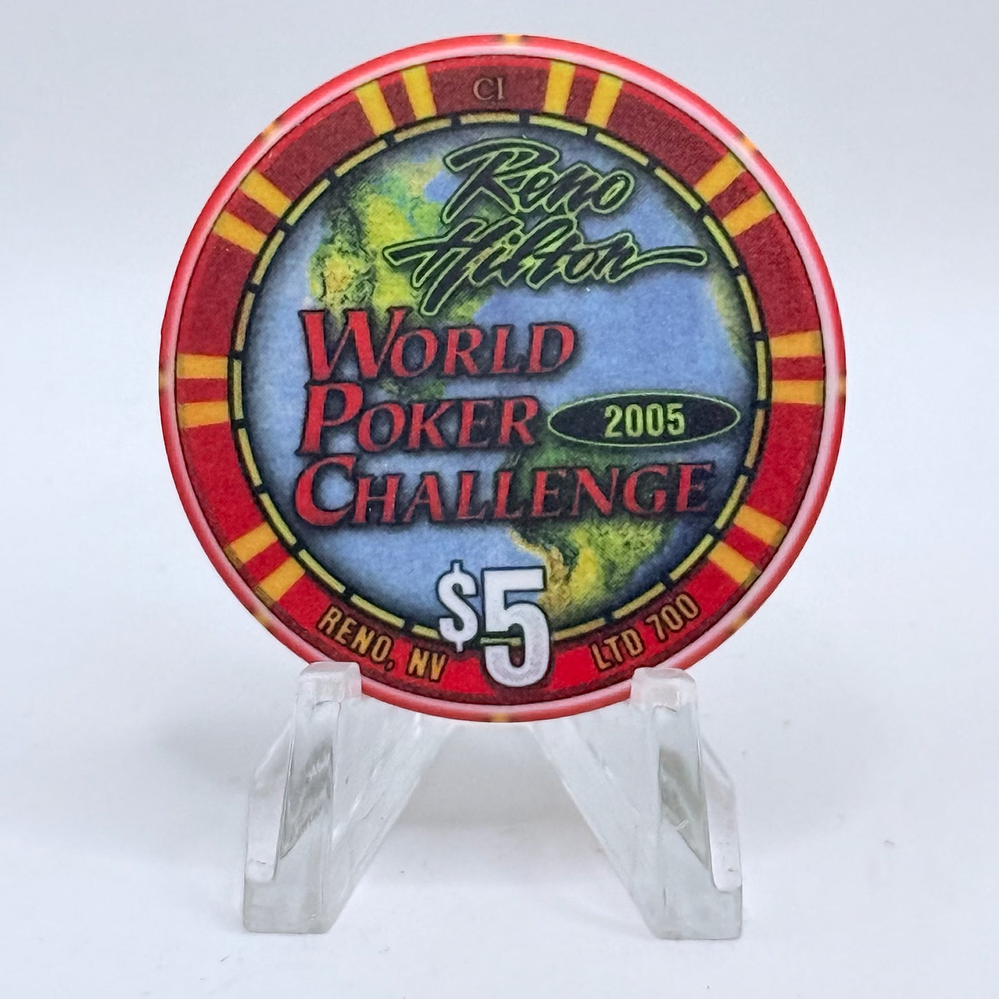 Hilton Resort Reno Nevada 2005 'World Poker Challenge' LE $5 Casino Chip E3434