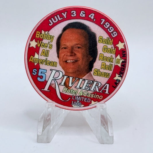 Riviera Las Vegas Nevada 1999 'Bobby Vee's All American Show' LE $5 Casino Chip V3324