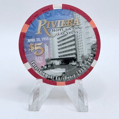 Riviera Las Vegas Nevada 2005 '50th Anniversary' LE $5 Casino Chip E4557