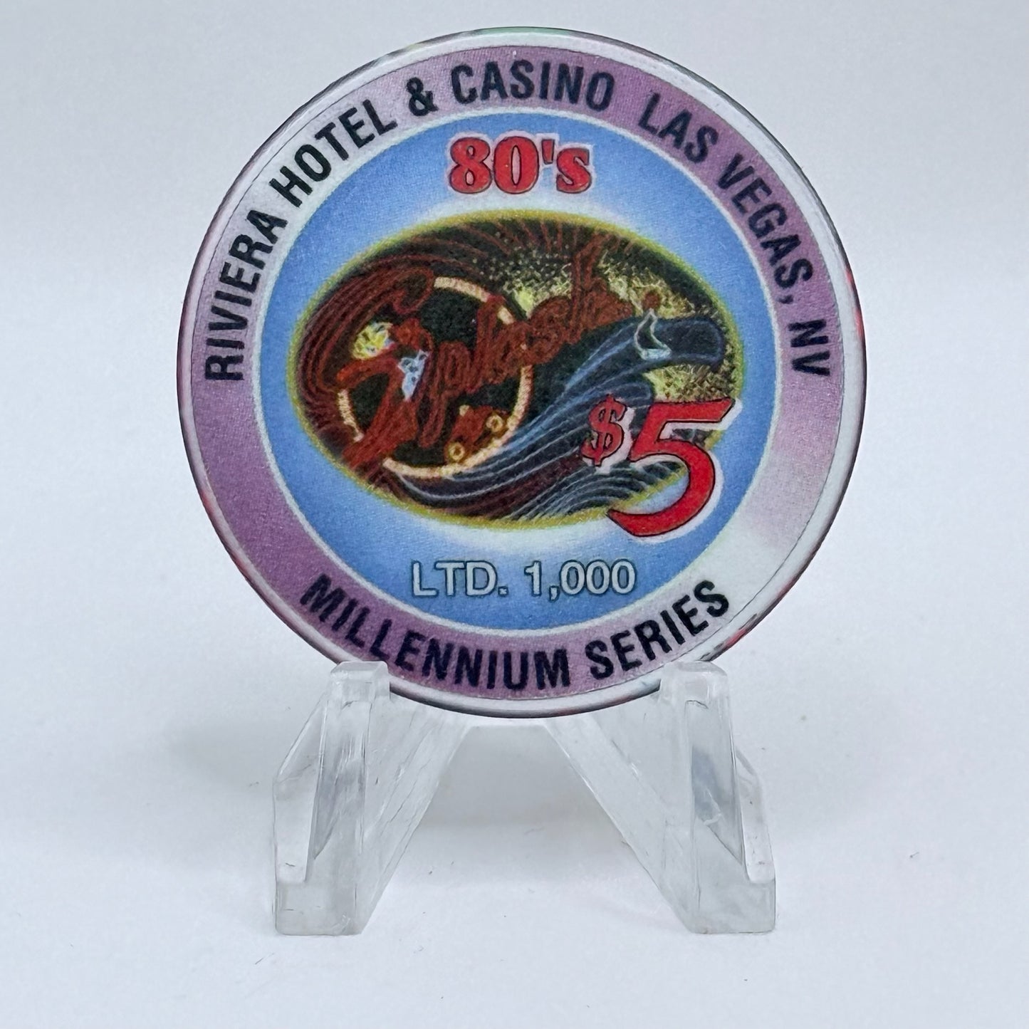Riviera Las Vegas Nevada 1999 'Millennium Series - 80's' LE $5 Casino Chip V5405