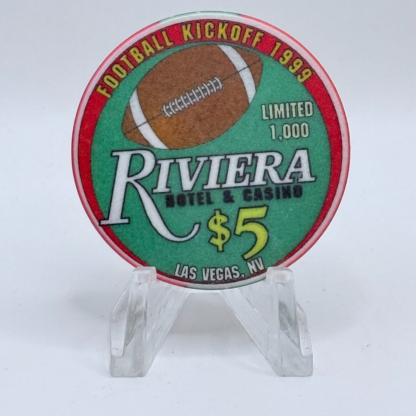 Riviera Las Vegas Nevada 1999 'Football Kickoff' LE $5 Casino Chip V5388