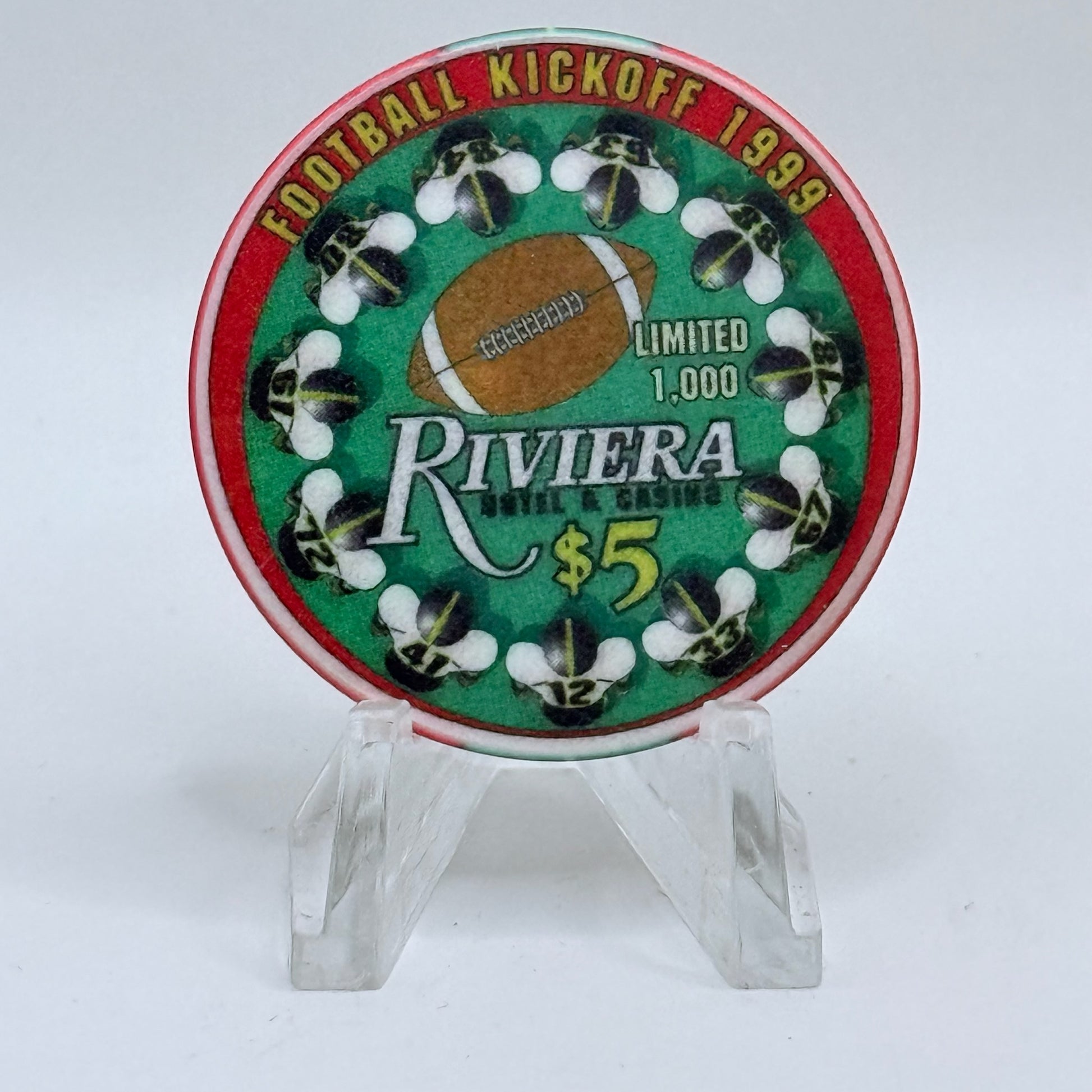 Riviera Las Vegas Nevada 1999 'Football Kickoff' LE $5 Casino Chip V5388