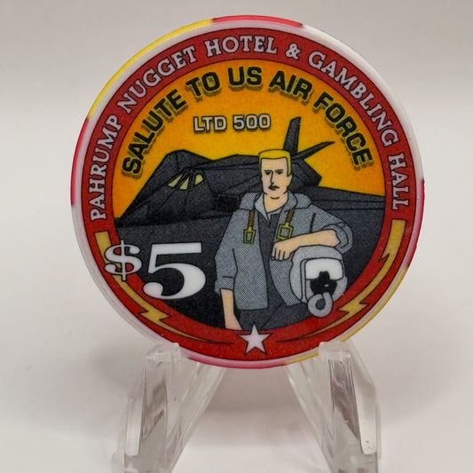 Pahrump Nugget Hotel & Gambling Hall Pahrump Nevada 2004 'Salute To The U.s. Air Force' LE $5 Casino Chip E3186