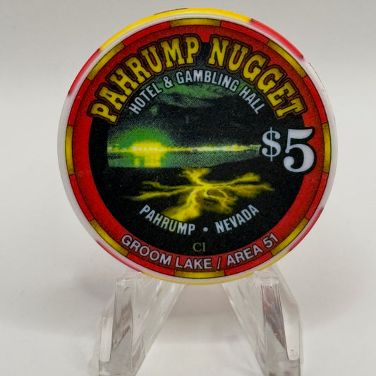 Pahrump Nugget Hotel & Gambling Hall Pahrump Nevada 2005 'Groom Lake/Area 51' LE $5 Casino Chip E4878