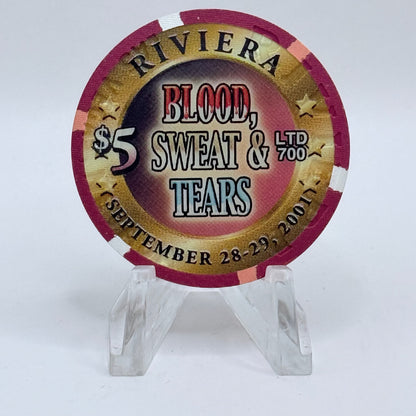 Riviera Las Vegas Nevada 2001 'Blood, Sweat & Tears' LE $5 Casino Chip V9640