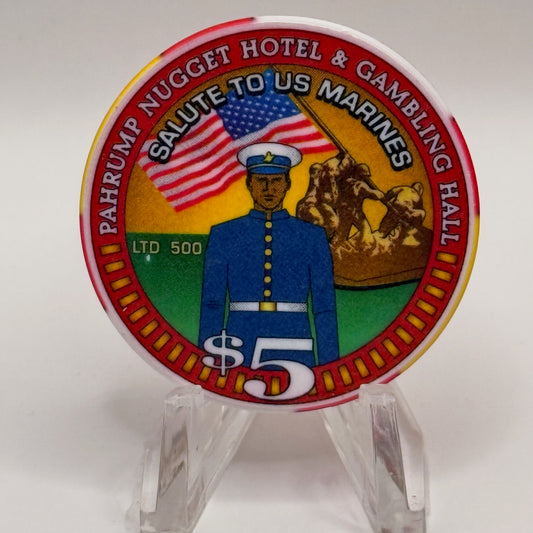 Pahrump Nugget Hotel & Gambling Hall Pahrump Nevada 2004 'Salute To Us Marines' LE $5 Casino Chip E3187