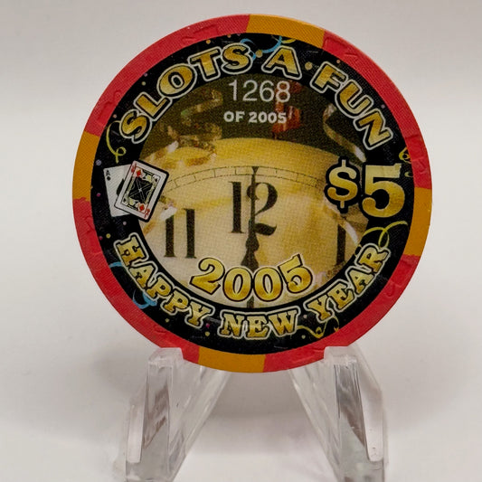 Slots-A-Fun Las Vegas Nevada 2005 'Happy New Year' LE $5 Casino Chip E4126