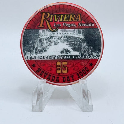 Riviera Las Vegas Nevada 2000 'Nevada Day - Las Vegas Poker Room' LE $5 Casino Chip V7328