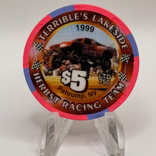 Terrible's Lakeside Casino Pahrump Nevada 1999 'Herbst Racing Team' LE $5 Casino Chip V5738