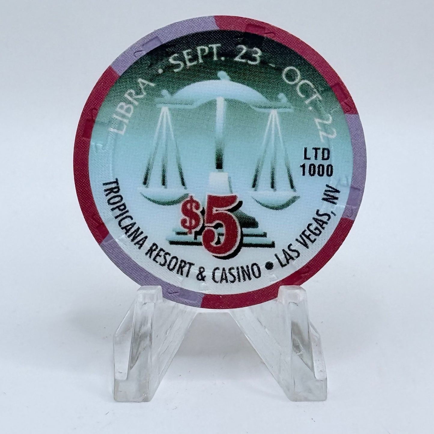 Tropicana Las Vegas Nevada 1998 'Libra' Series 20 LE $5 Casino Chip V3550