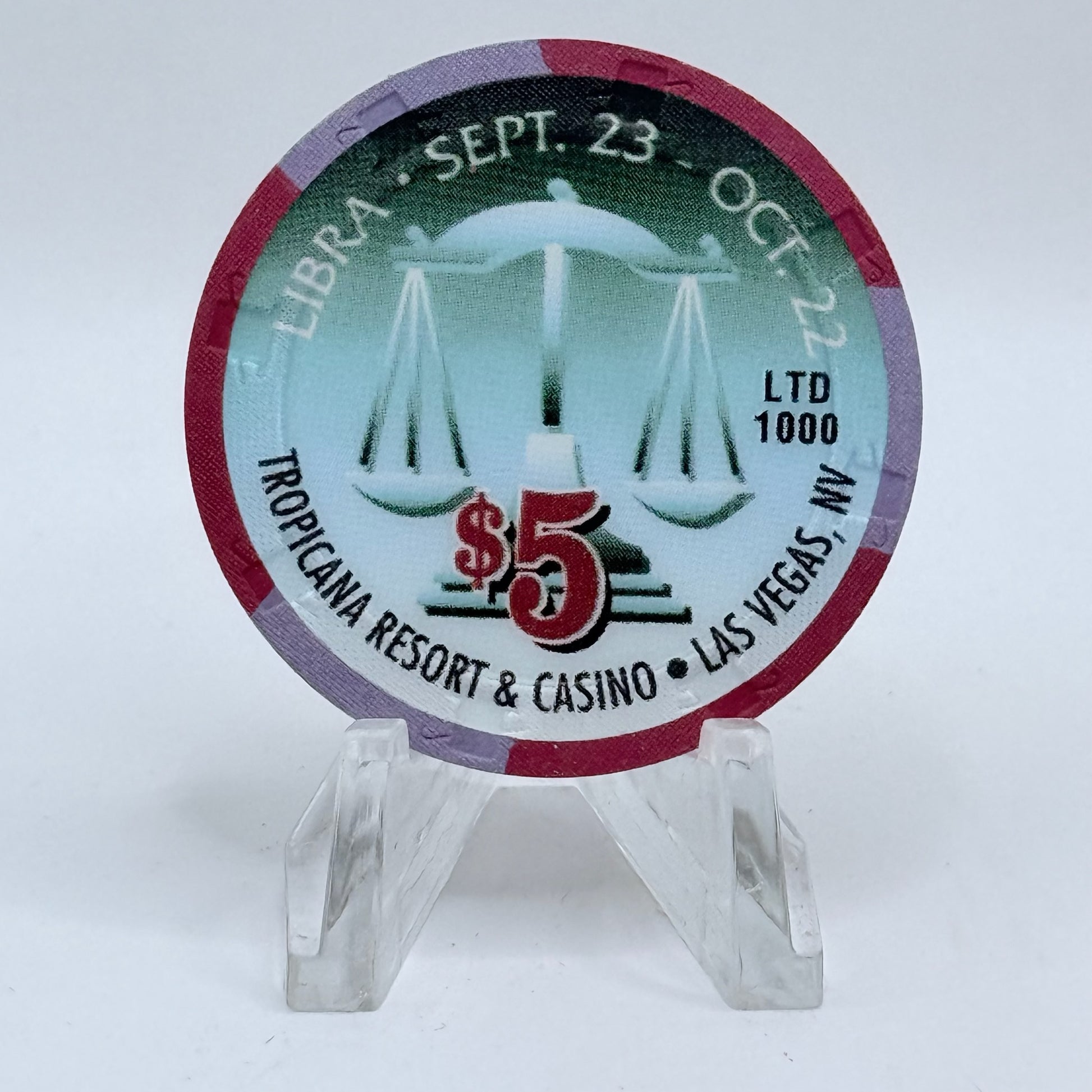 Tropicana Las Vegas Nevada 1998 'Libra' Series 20 LE $5 Casino Chip V3550