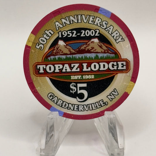 Topaz Lodge Gardnerville Nevada 2002 '50th Anniversary' LE $5 Casino Chip E2798