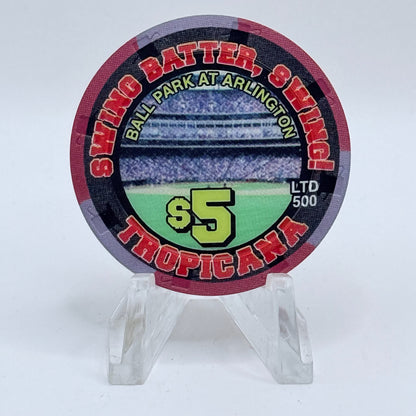 Tropicana Las Vegas Nevada 2002 'Swing batter, Swing - Dog Days of Summer Baseball' Series 15 LE $5 Casino Chip E2864