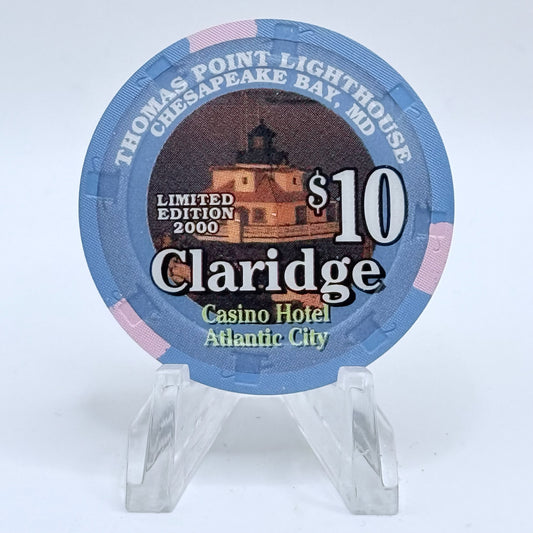 Claridge Atlantic City New Jersey 2000 'Thomas Point Lighthouse' LE $10 Casino Chip