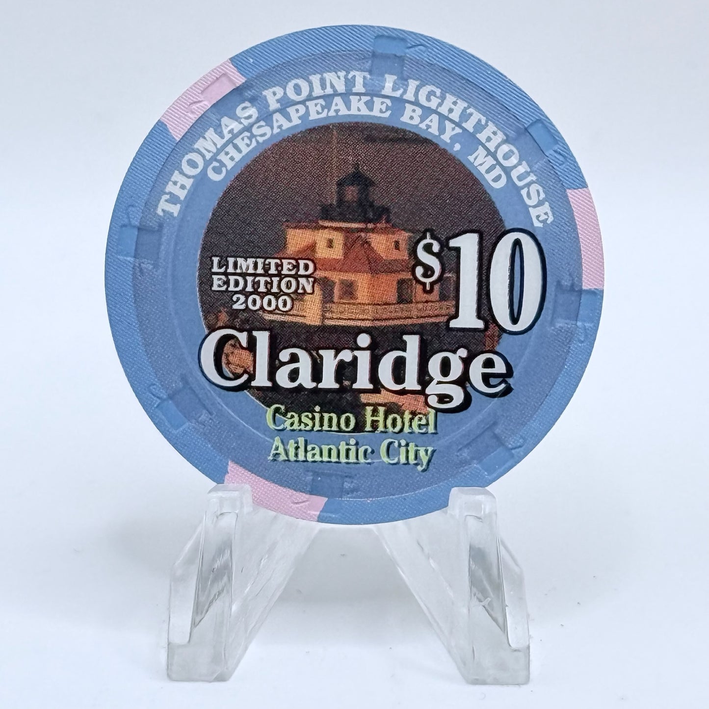 Claridge Atlantic City New Jersey 2000 'Thomas Point Lighthouse' LE $10 Casino Chip