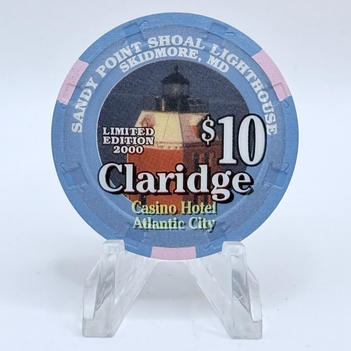 Claridge Atlantic City New Jersey 2000 'Sandy Point Shoal Lighthouse' LE $10 Casino Chip