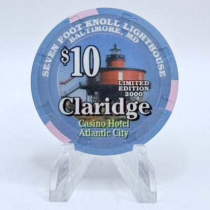 Claridge Atlantic City New Jersey 2000 'Seven Foot Knoll Lighthouse' LE $10 Casino Chip